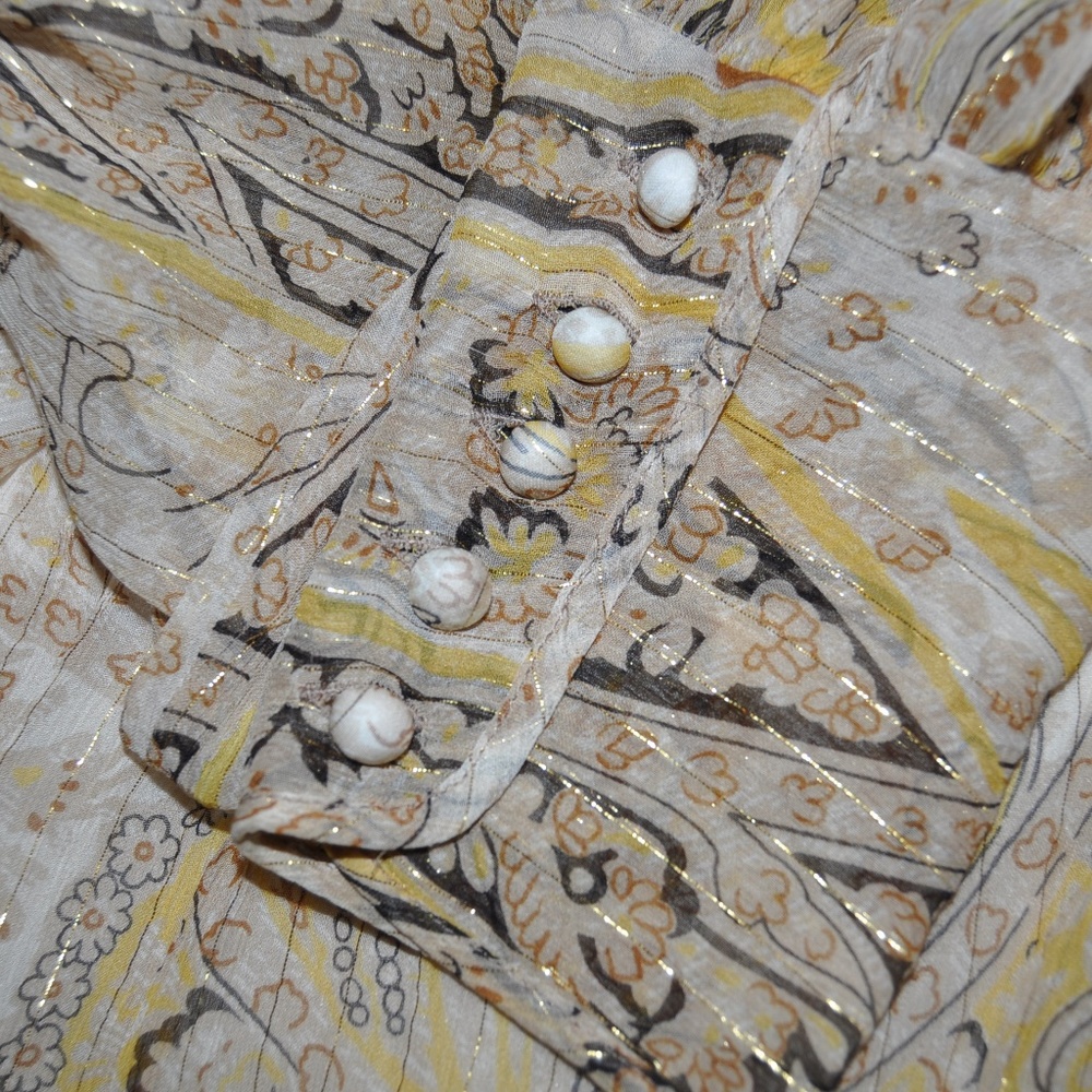 BCBGMAXAZRIA Gold Metallic Stripe Paisley Blouse - Picture 3 of 6